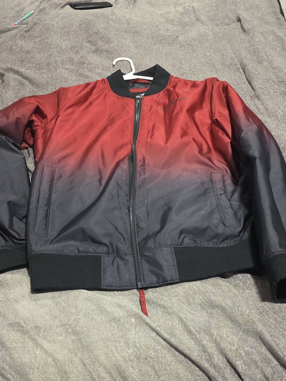 Hollister Red to Black Ombre Bomber Jacket